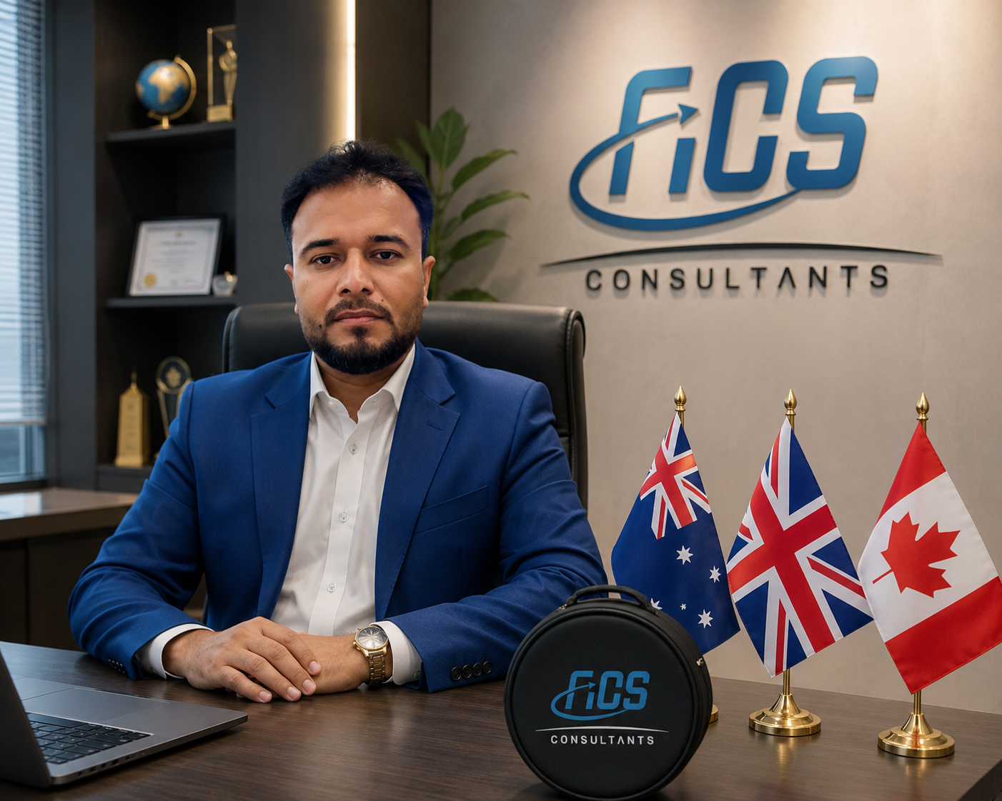 FICS Consultants education consultant providing professional study abroad guidance for Australia, UK, and Canada from a modern office